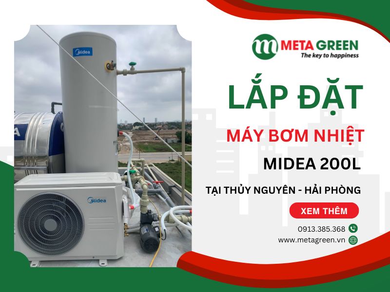 Lắp đặt máy bơm nhiệt nước nóng Midea 200L tại huyện Thủy Nguyên, Hải Phòng