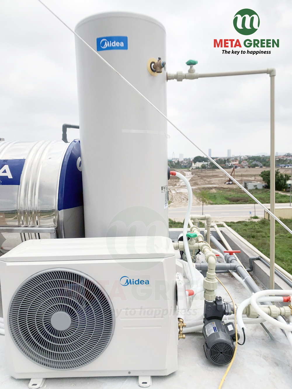 Lắp đặt máy bơm nhiệt nước nóng Midea 200L tại huyện Thủy Nguyên, Hải Phòng