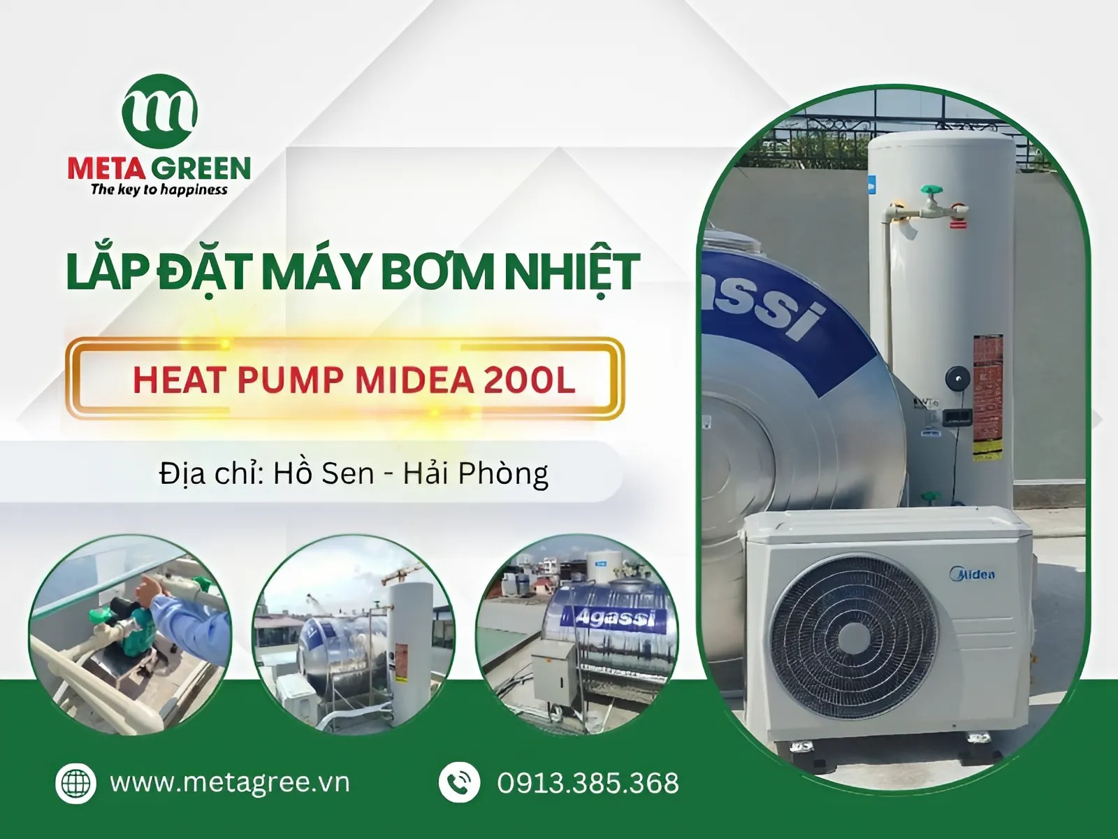 Lắp đặt máy bơm nhiệt Midea 200L cho hộ gia đình tại Phố Hồ Sen, Quận Lê Chân, Hải Phòng